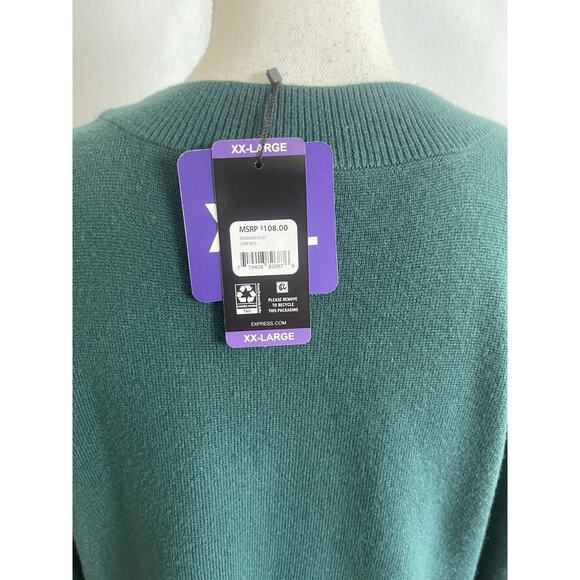 Women's Express Bow Cardigan V-neck Sweater Long Sleeves June Bug Dark Green 2XL - Picture 7 of 12